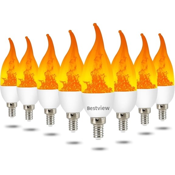 LED Flame Effect Light Bulbs,3 Modes Flicke Light Bulbs, Smart E12 Chandelier Base Candle Fire Light Bulb for Halloween, Christmas,Party, Porch, Indoor&Outdoor Home Decoration -8 Pack