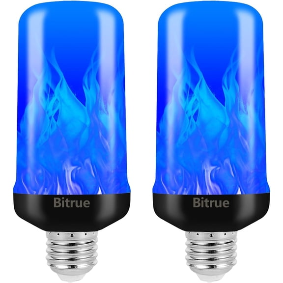 LED Flame Light Bulbs, 4 Modes Blue Flame Effect Bulbs, E26 Base Fire Light Bulb with Gravity Sensor, Flickering Light Bulbs for Halloween Home Decor(Blue 2 Pack)