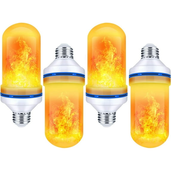 LED Flame Light Bulbs, 4 Modes Flickering Light Bulbs, E26 Base Fire Flame Bulb for Holiday Decorations Patio Outdoor Indoor Home Decor, Halloween Christmas Light Bulbs (Yellow, 4 Pack)