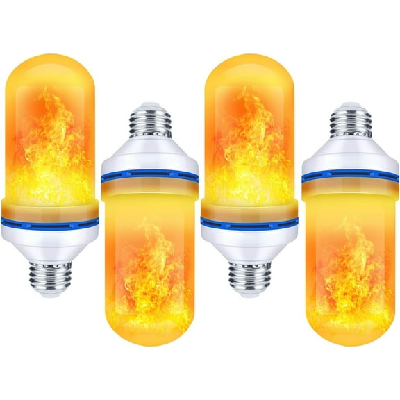 LED Flame Light Bulbs, 4 Modes Flickering Light Bulbs, E26 Base Fire Flame Bulb for Holiday Decorations Patio Outdoor Indoor Home Decor, Halloween Christmas Light Bulbs (Yellow, 4 Pack)