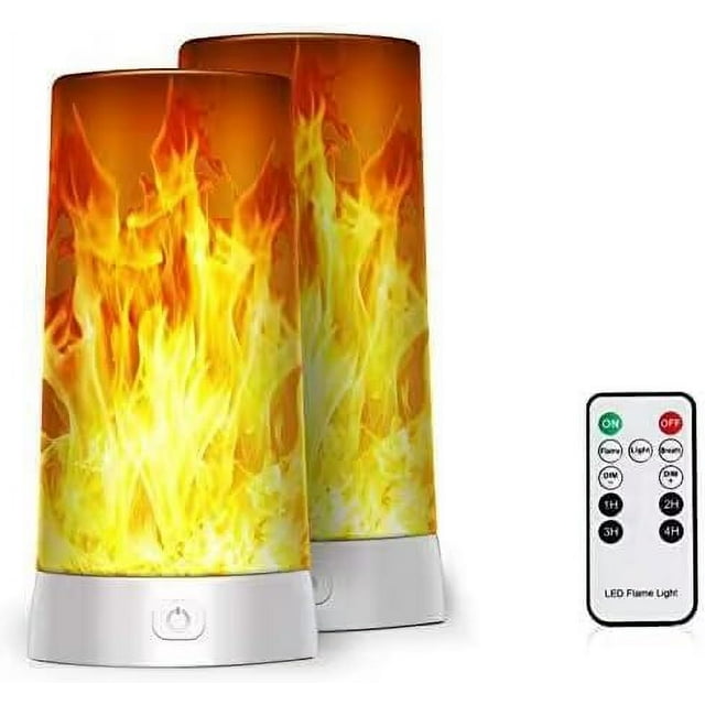 LED Flame Lights, Battery Operated Flameless Candles, Flickering Fake Fire Lamps with Remote Control and Timer, Waterproof Outdoor Flame Lights with Gravity Sensing for Fireplace/Party/Garden/Bar