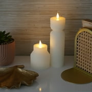 LED Flameless 2 PC Fluted Figural White Wax Tabletop Candle Set