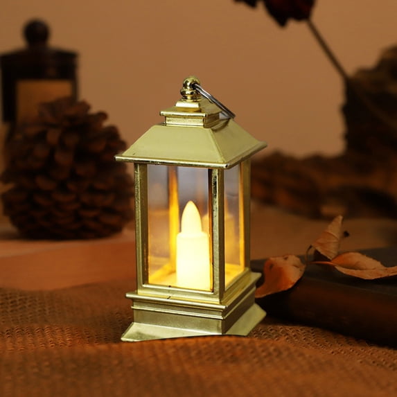 LED Flameless Candle Lantern, Decorative Battery or Plug-in Light for Cozy Holiday Tabletop, Seasonal Detail Light for Evening, for Home, Office, Party Table, Window and Christmas, Gold, 1 Piece