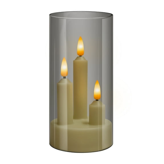 LED Flameless Candles，Acrylic Glass Cover Battery Operated, Real Wax Candles Warm Color Flickering Light for Festival Wedding Home Party Decor, Gray