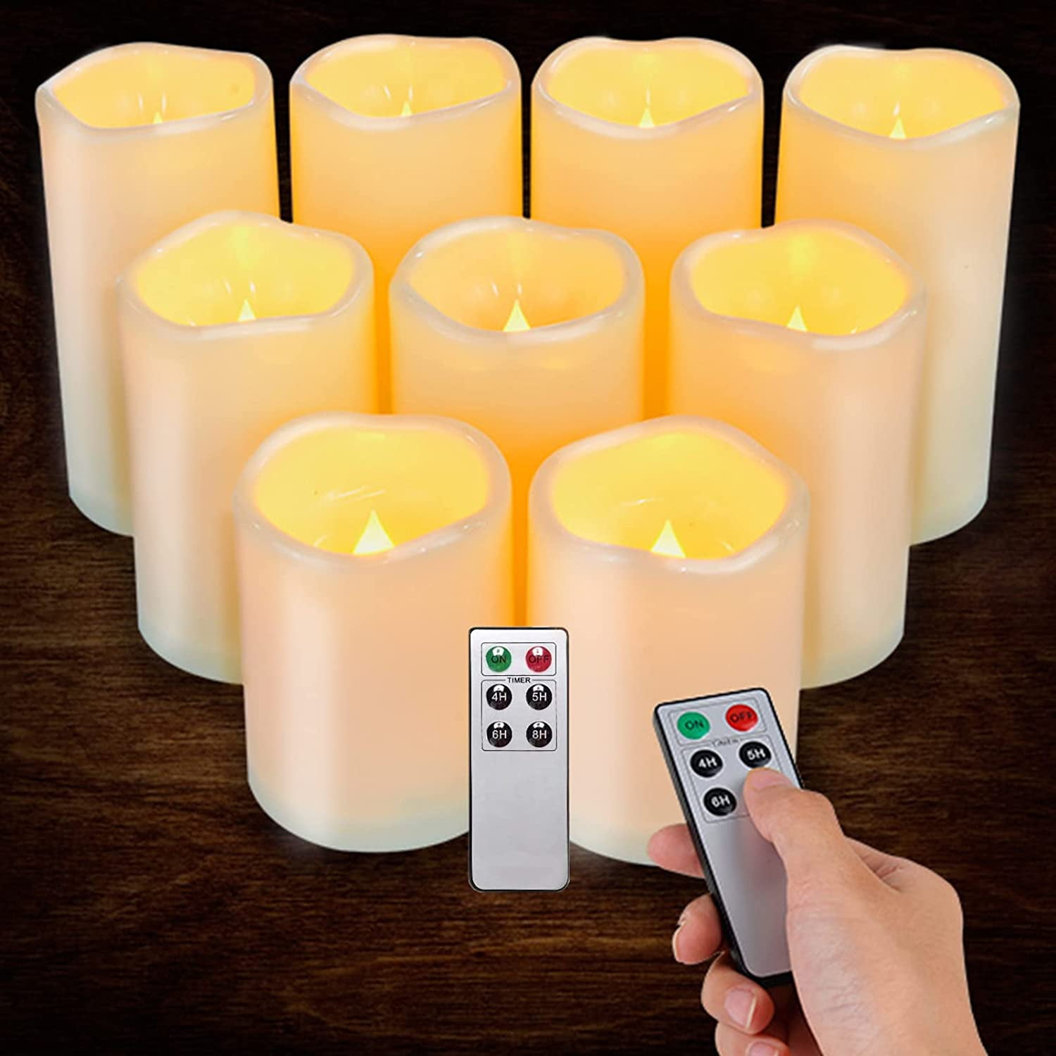 LED Flameless Candles with Timer Set of 9 Different Sizes Battery