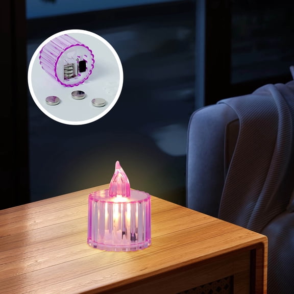 ​LED Flameless Electronic Candle - Gear Tea Light with Realistic Flicker - Battery Operated Night Light for Christmas, Dinner & Home Decor - Safe Crystal Candlestick Ornament​​ Purple