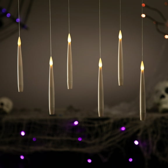 LED Flameless Flickering Floating Halloween Taper Candles - 6" - Set of 6
