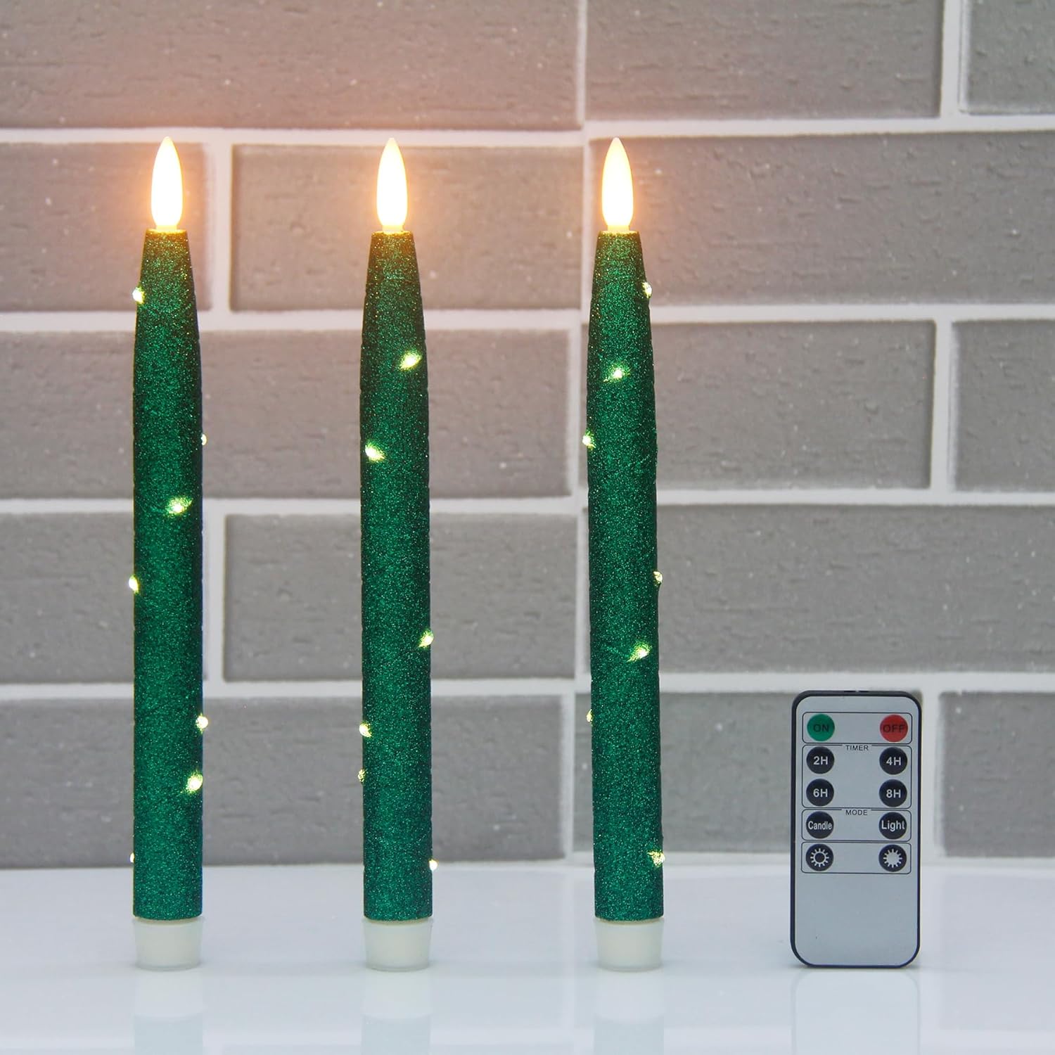 LED Flameless GlitterTaper Candles with Embedded Starlight String, with