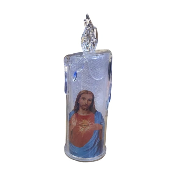 LED Flameless Prayer Candle Religious Devotional Electronic Candle with Saint Print Battery Operated with 3 LR1130 Cells No Base