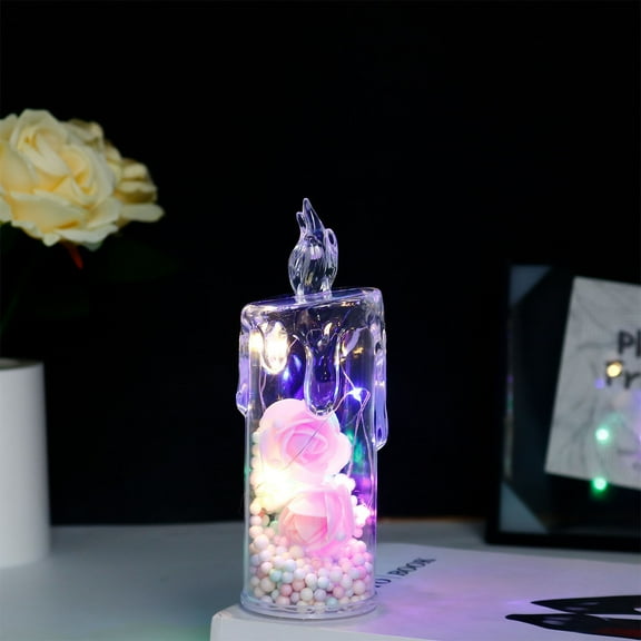 LED Flameless Rose Night Light - Battery Operated Flickering Candle for Bedroom, Romantic Valentine’s Day & Christmas Decor, Safe Touch Sensor for Kids, Girls H