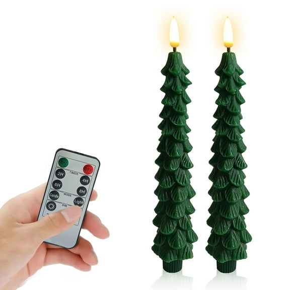 LED Flameless Taper Candles Battery Operated with Remote and Timer, Set of 2 Christmas Real Wax Window Candlesticks with 3D Flame Wick, 9.8 Inches Flickering Christmas Candlesticks