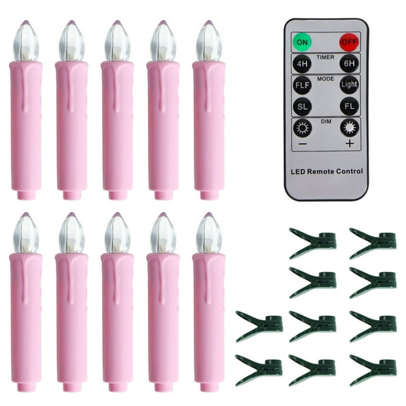 LED Flameless Taper Candles with Remote Control and Removable Clips,Flickering 4 Inches Christmas Tree Candle, Set of 10 Warm White Candle Perfect for Christmas, Holiday Home Garden Wedding Parties De