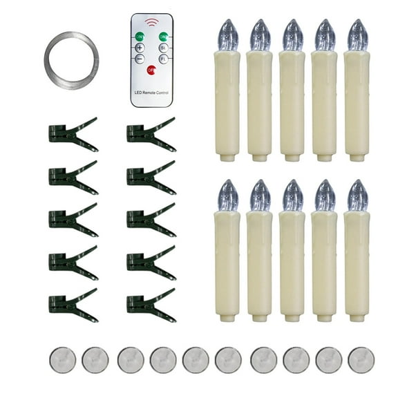 LED Flameless Taper Candles with Remote Control and Removable Clips,Flickering 4 Inches Christmas Tree Candle, Set of 10 Warm White Candle Perfect for Christmas, Holiday Home Garden Wedding Parties De