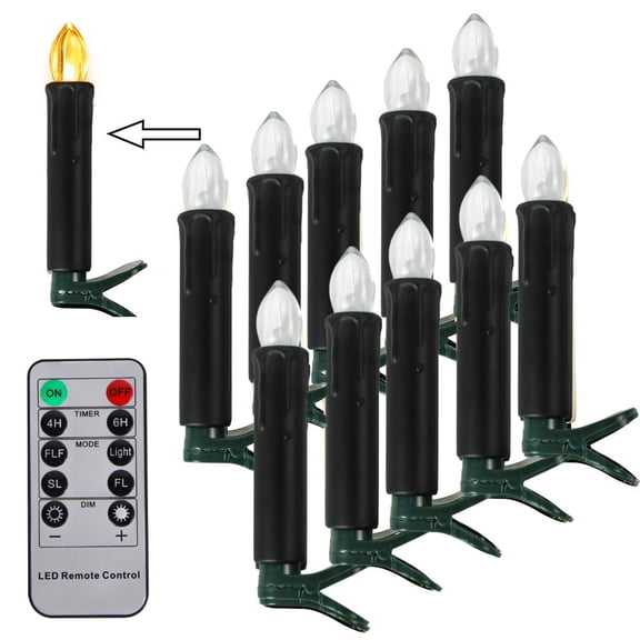 LED Flameless Taper Candles with Remote Control and Removable Clips,Flickering 4 Inches Christmas Tree Candle, Set of 10 Warm White Candle Perfect for Christmas, Holiday Home Garden Wedding Parties De
