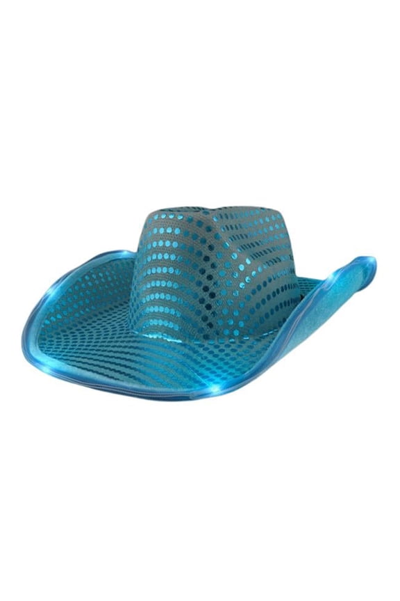 LED Flashing Cowboy Hat with Turquoise Sequins