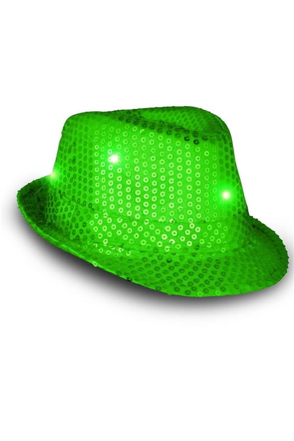 LED Flashing Fedora Hat with Sequins, Green