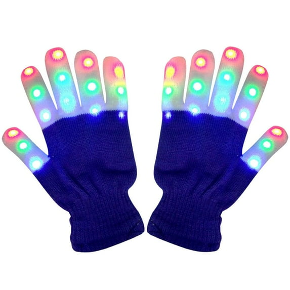 LED Flashing Light Up Gloves 1 Pair for Teens Kids and Adults, Colorful Finger Lights Glowing Rave Gloves 7Colors Christmas X'Mas