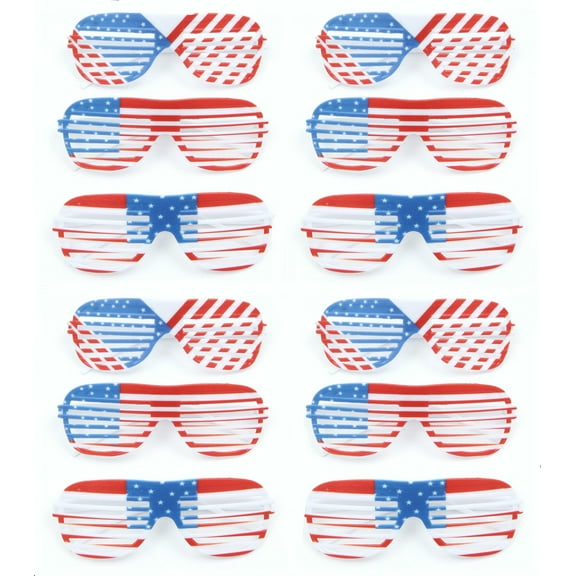LED Flashing Patriotic Party Supplies -12 Pack American Flag Shutter Shades Glasses Light up glasses for Unisex Adult