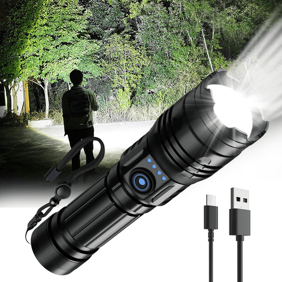 LED Flashlight, 100000 LM Super Bright, Zoomable Rechargeable Handheld ...