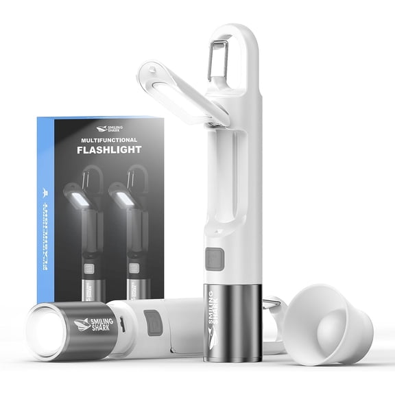 LED Flashlight, 2 Pack Small Flashlights Powerful Rechargeable with COB Sidelight & Hook and Diffuser 3 Mode Zoomable Multi Functional Camping Flash Light for Outdoor/Emergency, White