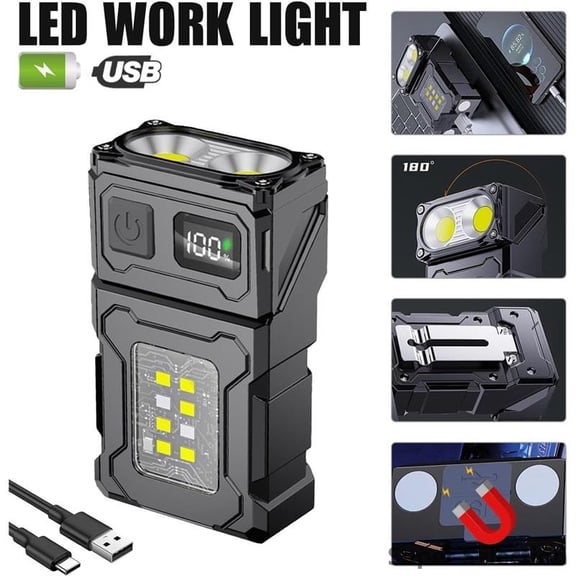 LED Flashlight, 2000LM Rechargeable High Power Flashlight With USB-C, Digital Display, COB Side Light, Magnetic Base, Power Bank For Camping, Emergency, Car Repair