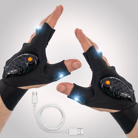 LED Flashlight Finger Gloves - USB Rechargeable, Hands-Free, Comfortable Waterproof Finger Light Gloves for Mechanics, Outdoor Work, Fishing Gloves and More