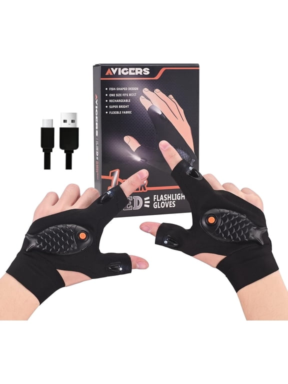 LED Flashlight Gloves,Father Gifts for Men Him,Christmas Birthday Gifts for Dad Father Husband, Cool Gadgets Tools for Repairing Fishing Camping, 1 Pair Black