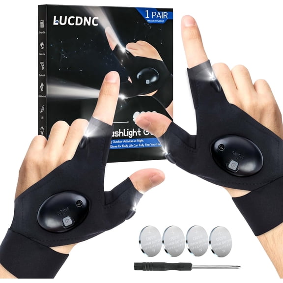 LED Flashlight Gloves Gifts for Men Chrisas Stocking Stuffers Adults Cool Gadt Hands-Free Lights Tools Fishing Camping Repairing Unique Birthday