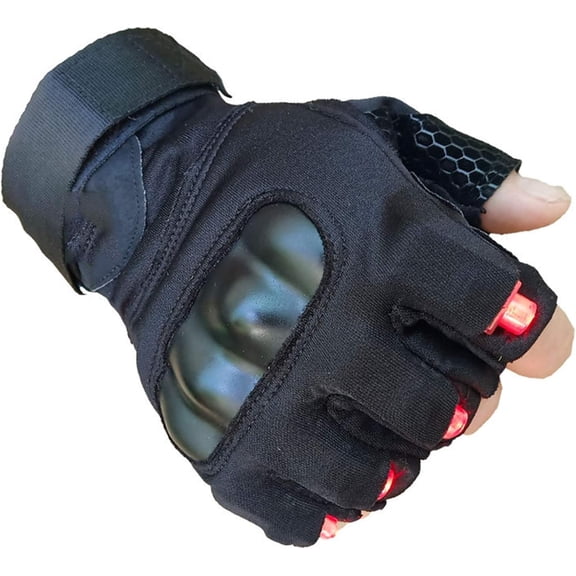 LED Flashlight Gloves, LED Outdoor Riding Gloves, Light Gloves Tool, White/Green/Red Half-Finger Gloves for Camping Fishing Car Repairing Hiking,White
