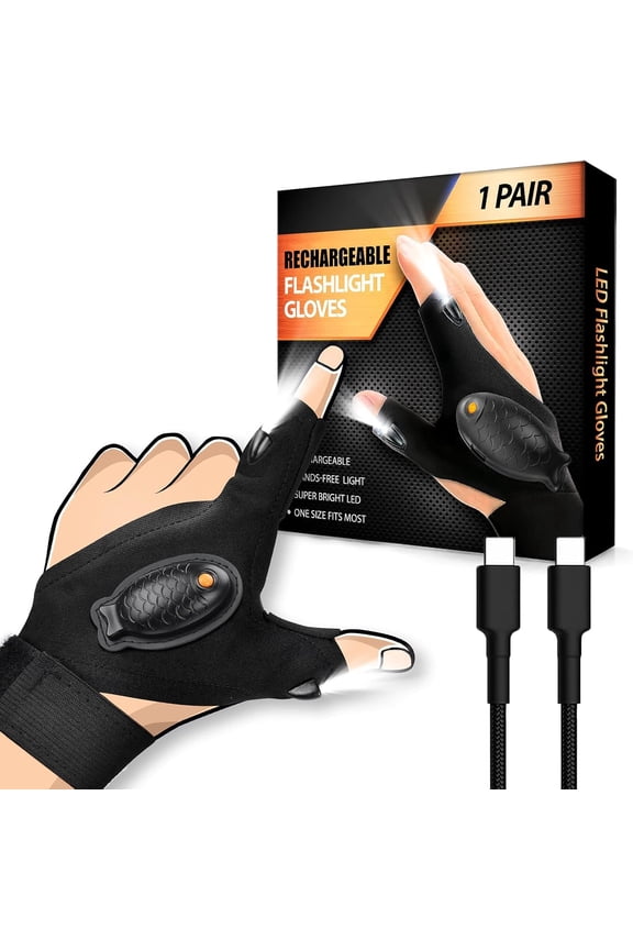 LED Flashlight Gloves Rechargeable, Gifts for Men, Dad, Boyfriend, Waterproof Handsfree Light Gloves for Car Accessories, Cool Gadgets Tools for Repairing, Camping, Night Hiking, Fishing