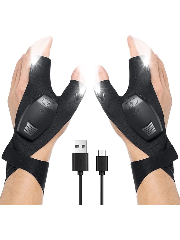LED Flashlight Gloves Rechargeable, Gifts for Men, Dad, Boyfriend, Waterproof Handsfree Light Gloves for Car Accessories, Cool Gadgets Tools for Repairing, Camping, Night Hiking, Fishing