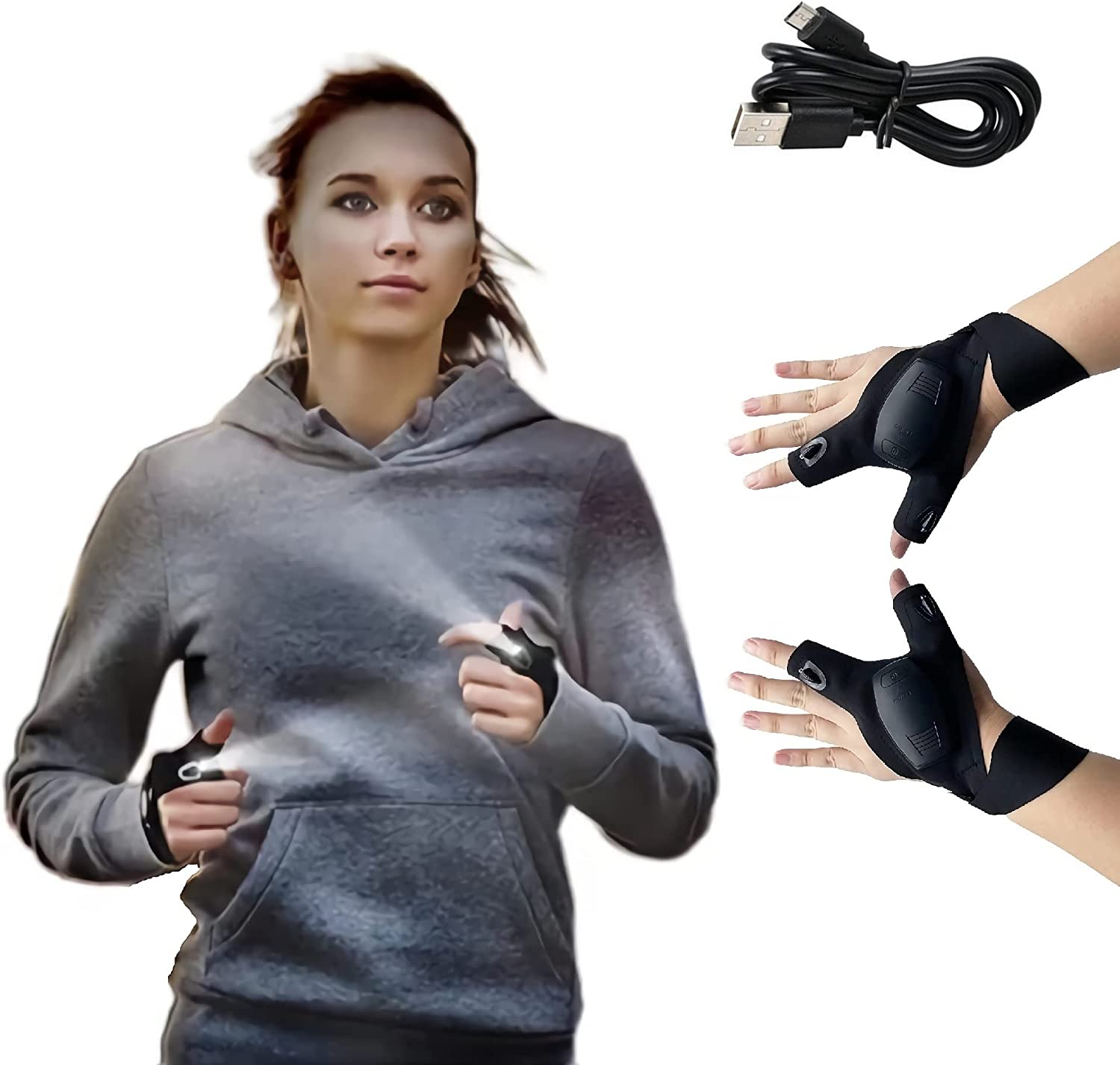 LED Flashlight Gloves,Rechargeable Hands Free Light Gloves,HandsFree