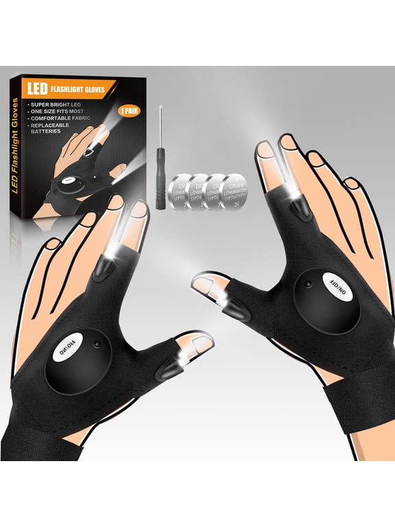 LED Flashlight Gloves, Stocking Stuffers Christmas Gifts for Men Him Dad, Cool Gadget Hands-Free Lights for Camping Fishing Repairing - CR2016 Batteries Powered