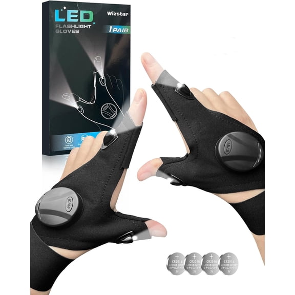 LED Flashlight Gloves, Unique Gifts for Men Dad Boyfriend Him Husband, Valentines Day Birthday Gift Waterproof Cool Gadts Finr Lights with Toggle Switch Camping Fishing Repairing