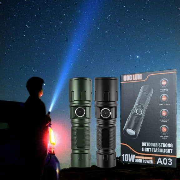 LED Flashlight High Power Super Bright Rechargeable Aluminum Alloy | 5 Modes Zoomable | USB Portable Emergency Outdoor Hiking Camping | 1 Pack | 4.6x1.1in | Black Green