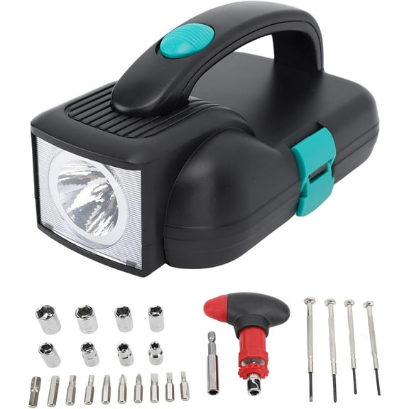 LED Flashlight Household Tool Kit 24 Piece Includes Miniature Screwdriver Set Ratchet Handle Sleeve Watch Bits for Home