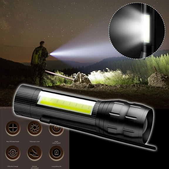 LED Flashlight Portable USB Rechargeable | Mini Aluminum Alloy Emergency Power Bank | 4-Hour Runtime, Telescopic Zoom, IPX45 Waterproof | Camping, Hiking, Fishing Light