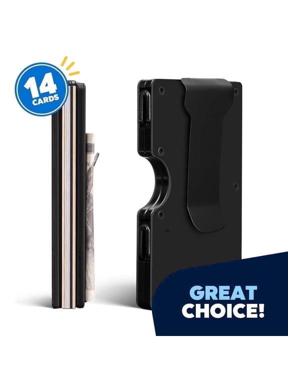 Slim Wallet for Men - RFID Blocking Black Fiber Money Clip & Cash Strap - Minimalist Front Pocket Wallet Wallet Credit Card Holder For Him - 14 Cards