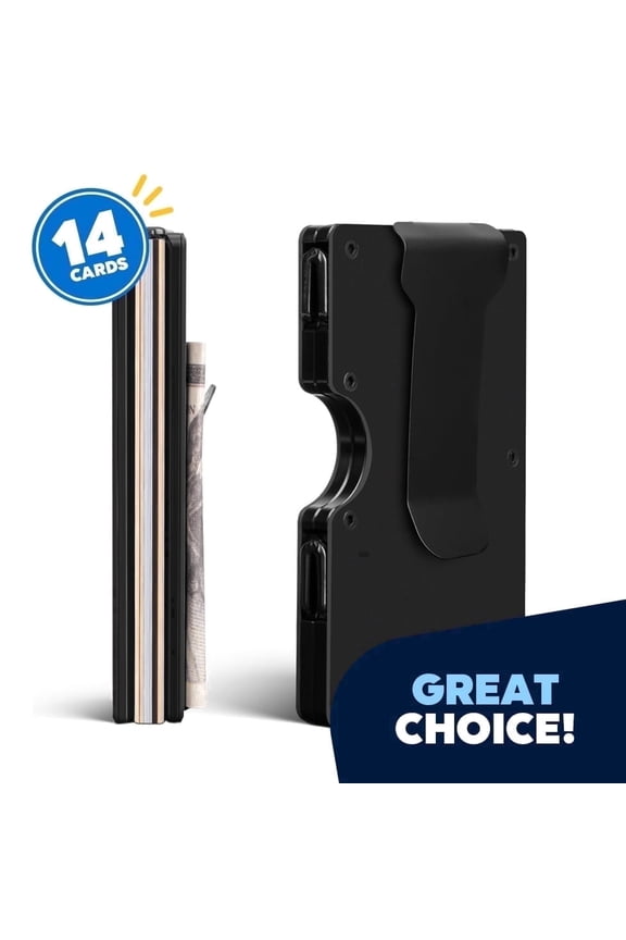 Slim Wallet for Men - RFID Blocking Black Fiber Money Clip & Cash Strap - Minimalist Front Pocket Wallet Wallet Credit Card Holder For Him - 14 Cards