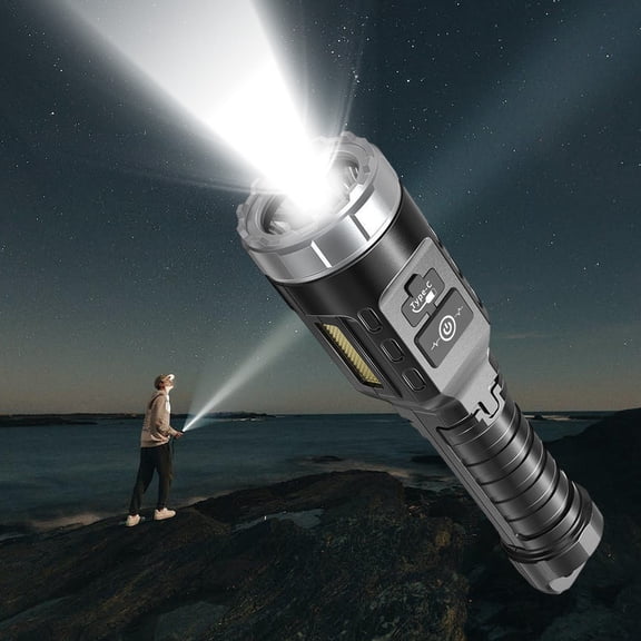 LED Flashlight Rechargeable | 10W COB Side Lights | Long Range Searchlight | USB Fast Charging | 4 Brightness Modes | Non-Slip ABS Handle | 5.9x1.57in | Includes 1 Flashlight + 1 Data Cable