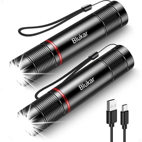 LED Flashlight Rechargeable 2 Pack Super Bright Adjustable Focus Handheld Flashlights 4 Lighting Modes Waterproof Pocket Size Torch for Camping Hiking Outdoor Emergency-Black