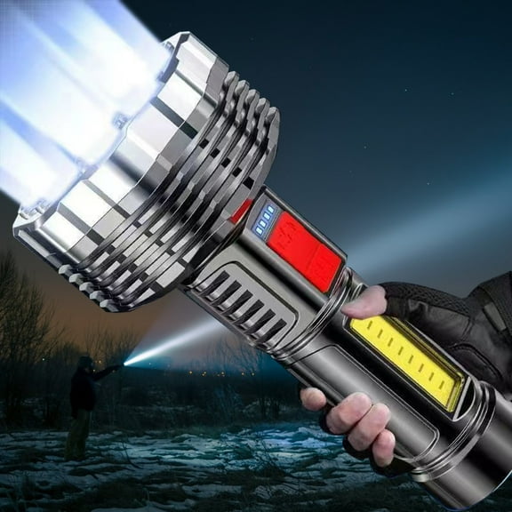 LED Flashlight USB Rechargeable High Lumen Handheld Torch | 5 Modes Strong Floodlight & Side Light | Waterproof ABS | Multifunctional Outdoor Lighting | 18650 Battery Included | 15.5x7.5x4cm