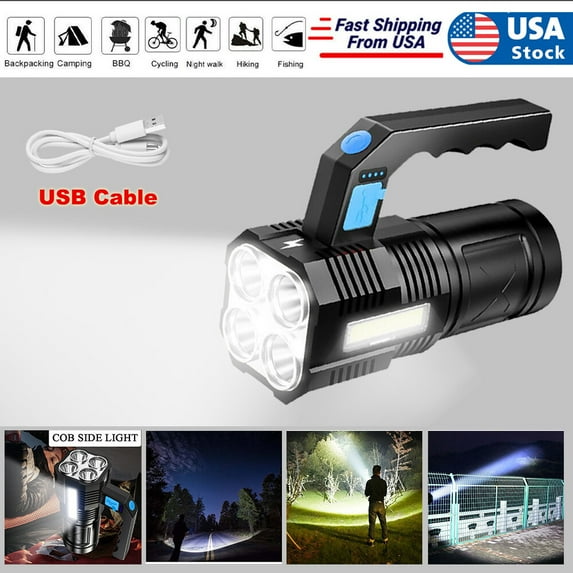 (Huayusheng)--LED Flashlight USB Rechargeable Torch COB Spotlight Camping Light High Lumens Emergency Lamp 4 Modes Waterproof Work Light**--( ;['[)