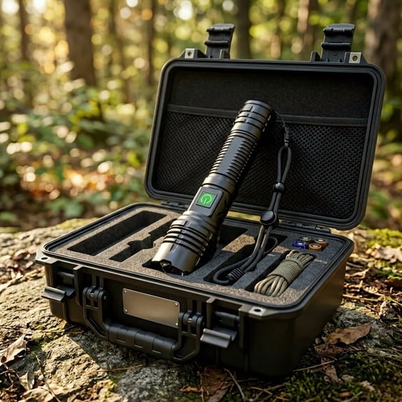 LED Flashlight with Aluminum Alloy Body, 3 Modes, Storage Case for Camping Emergency