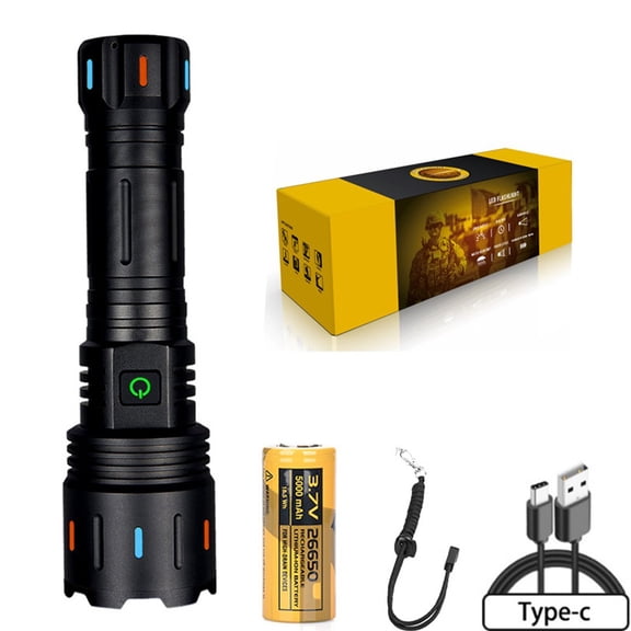 LED Flashlight with Fluorescent Strong Lighting Outdoor Adventure USB-C Charage