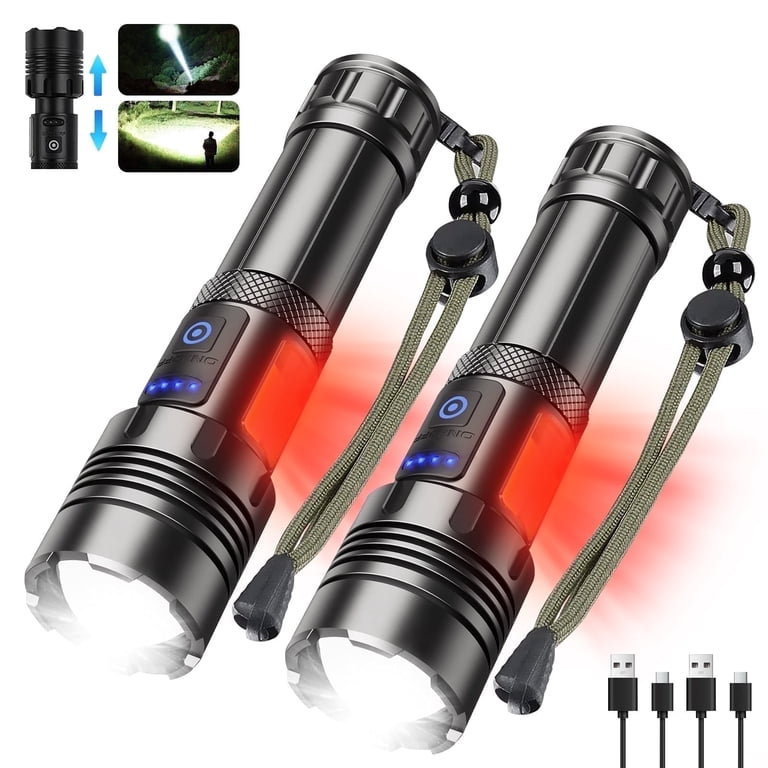 AMBLER LED Flashlights, 90000 Lumens Zoomable 7 Modes Rechargeable Flash  Light for Outdoor Home Hiking Camping Essentials, 2 Pack