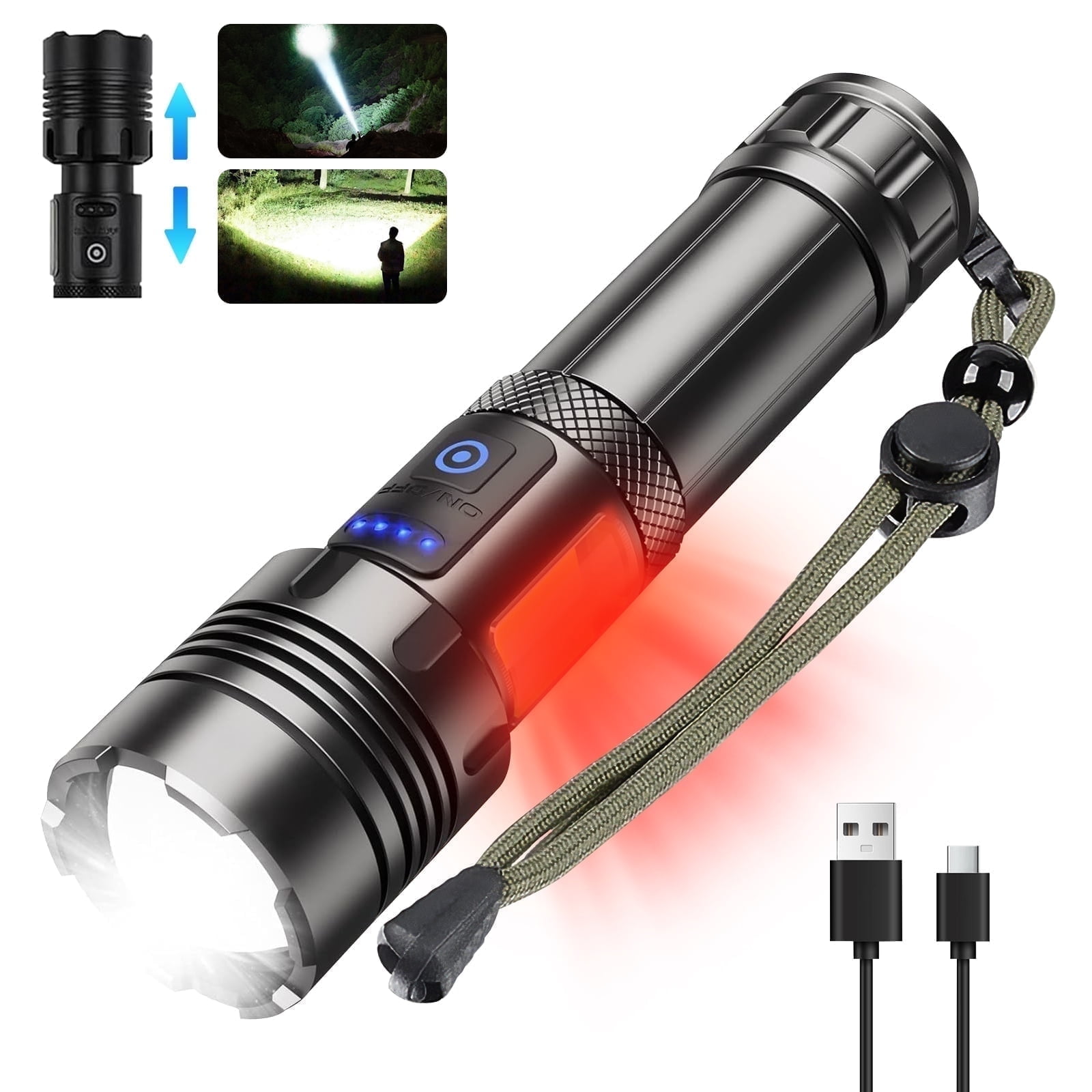 Ambler LED Flashlight, 90000 Lumens, Rechargeable, Zoomable, 7 Modes, Waterproof Camping Gear