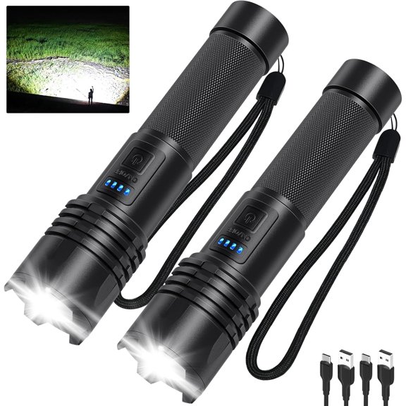 LED Flashlights High Lumens Rechargeable, Super Bright Flash Light, 3 Modes IPX7 Waterproof, High Powered Flashlights for Camping Emergencies (2)
