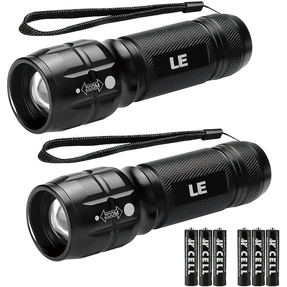 LED Flashlights High Lumens, Small Flashlight, Waterproof, Adjustable Focus Flash Light for Outdoor, Emergency, Camping, AAA Batteries Included, 2 Pack