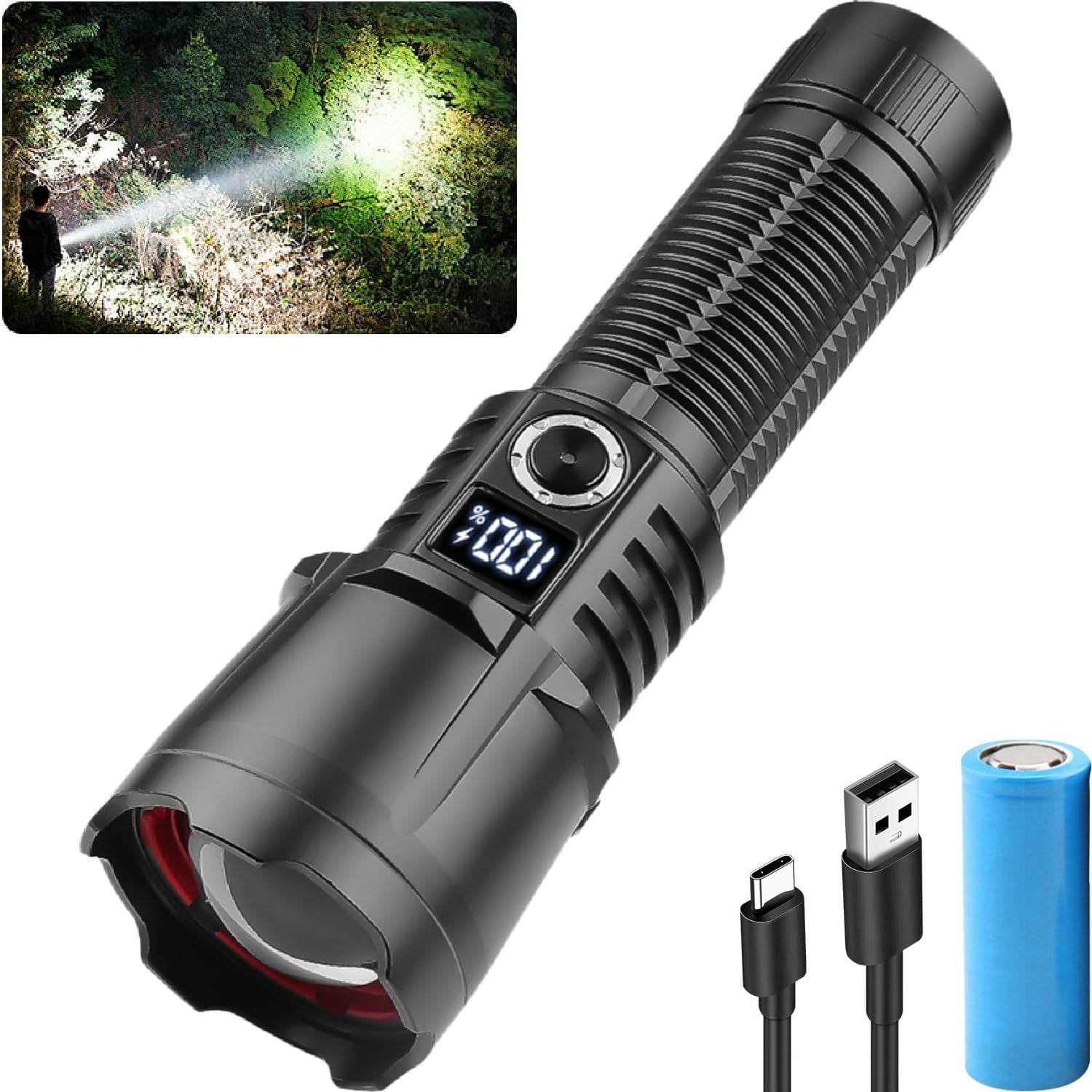 LED Flashlights, High Powered 10000 Lumens Super Bright Tactical Flashlight, Rechargeable, 5 Modes Zoomable Waterproof Flash Lights for Emergency, Outdoor, Home, Camping, Hiking